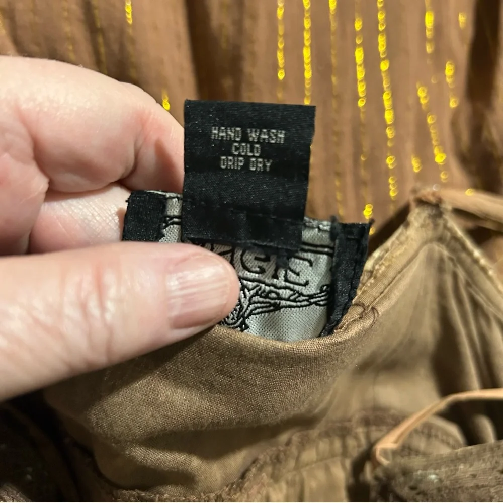 Angie Brown Mixed Fabric and Lace Dress Vintage Style - Small - Picture 9 of 11